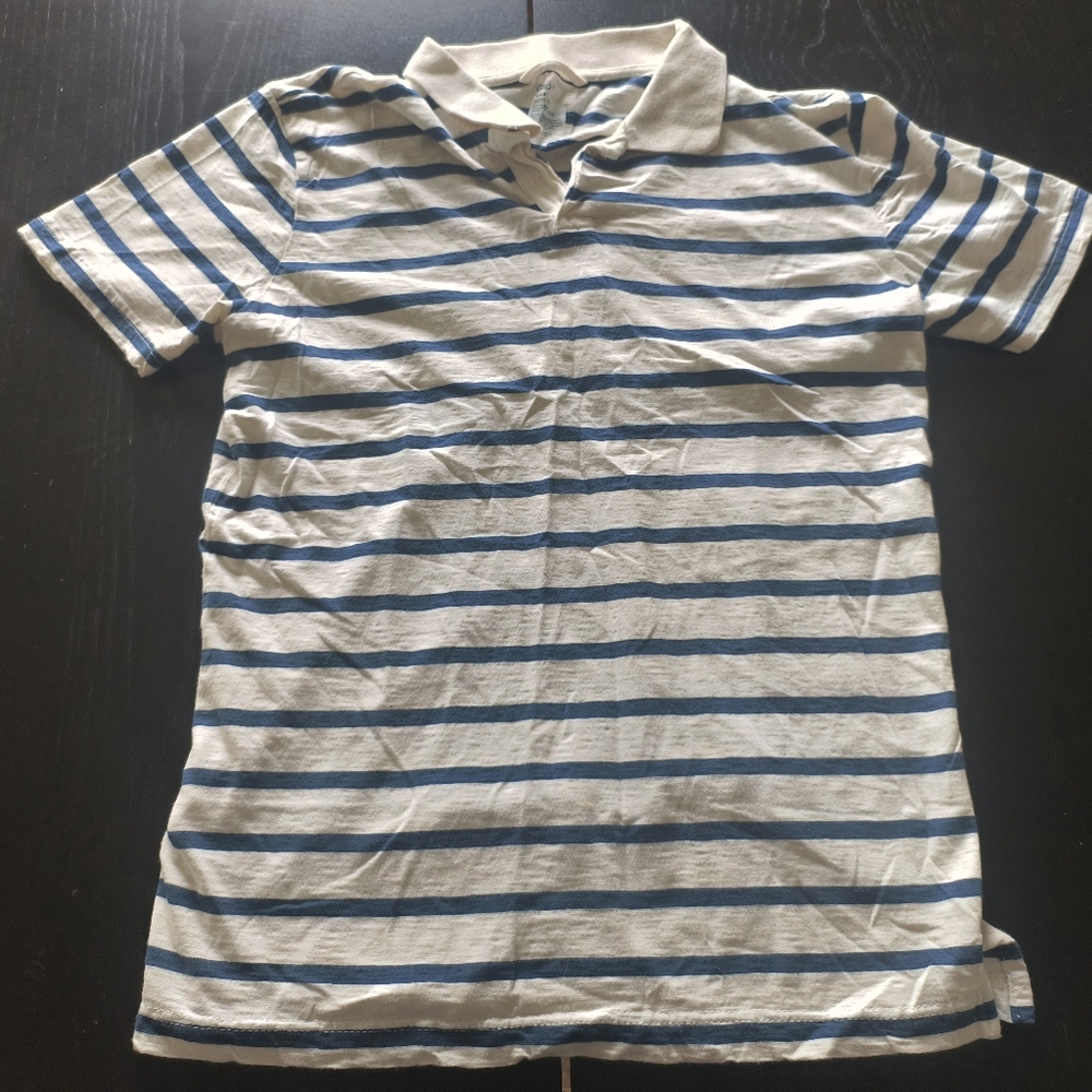 Gap Polo Shirt Slim Fit Striped Navy Blue and White Mens Medium
